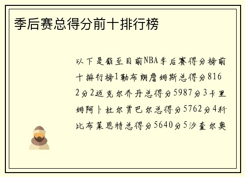 季后赛总得分前十排行榜